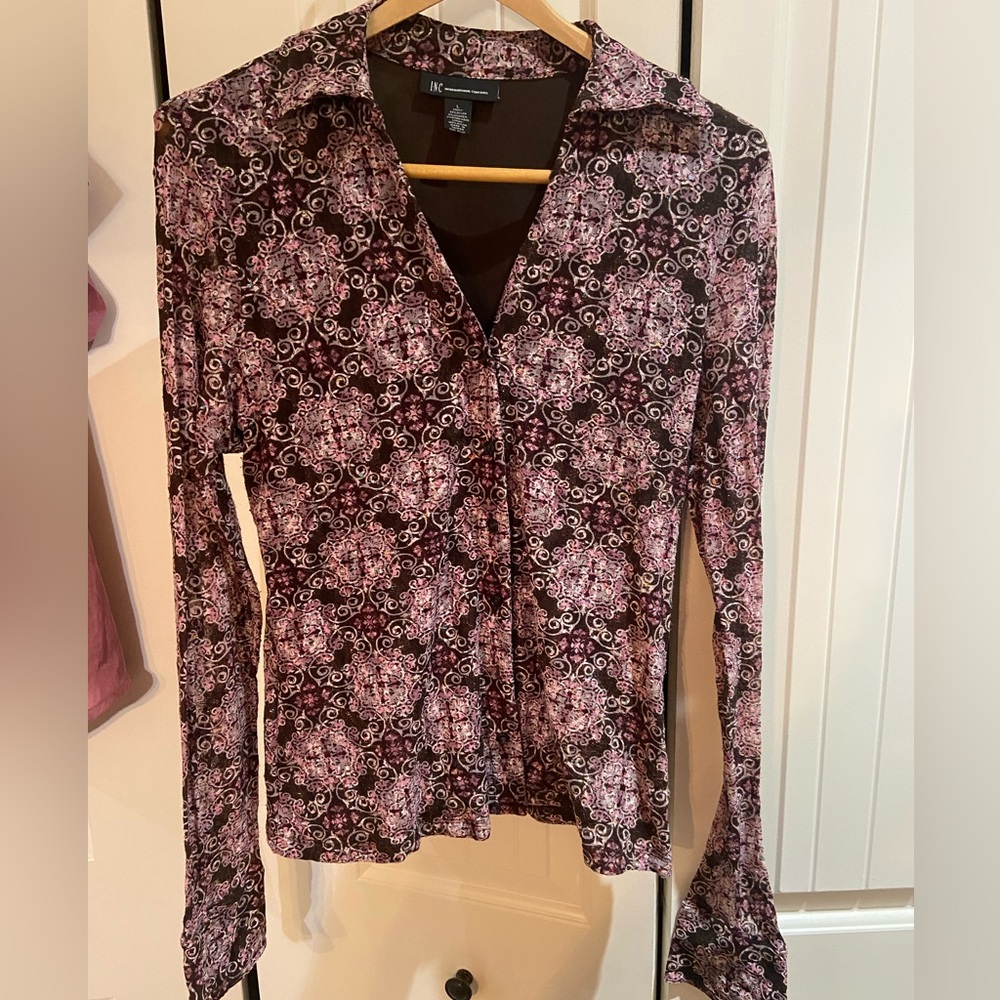 INC International Concepts Magenta and Pink Button Down Shirt